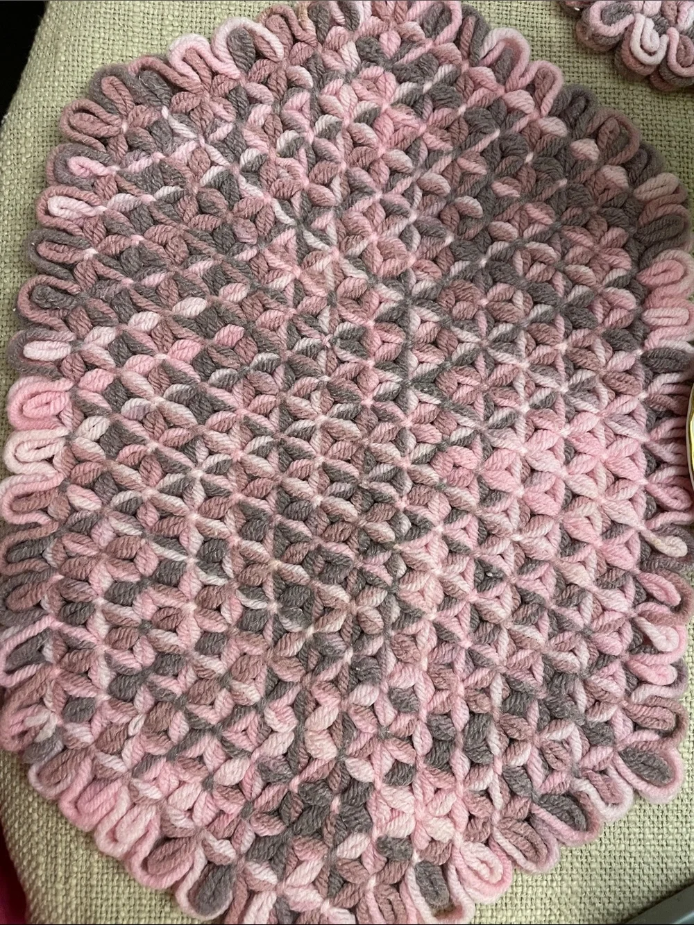 Vintage Handmade Pink Crochet Placemat - Set of 2